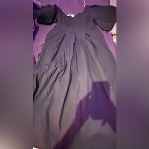 A New Day Women's Black Midi Dress XL Square Neck Puff Sleeve Cotton Blend NWT